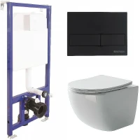 Унитаз с инсталляцией Ceramicanova Forma CN3009 + Berges Novum L5 040215 с сиденьем Микролифт и Черной матовой клавишей смыва