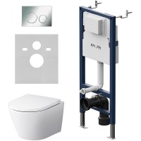 Комплект унитаза с инсталляцией AM.PM Sense FlashClean IS90151.741701 с сиденьем Микролифт и клавишей смыва Хром глянцевый фарфор подвесной