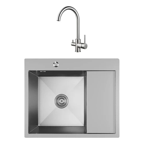 Кухонная мойка Mixline Pro 60 L 551875 цвет Сатин со смесителем Shevanik S128L цвет Сатин