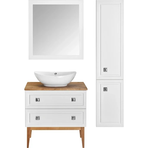 Шкаф пенал ASB-Woodline Каталина 35 White 12106 Белый массив дерева, стекло