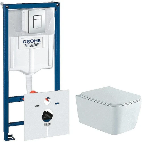 Унитаз с инсталляцией Aquatek Либра New AQ1148N-00 + Grohe Rapid SL 38775001 с сиденьем Микролифт и клавишей смыва Хром