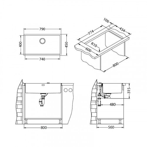 Кухонная мойка Alveus Quadrix 60 BRS-90 790x450x200 1092477 Брашированная сталь нержавеющая сталь встраиваемый