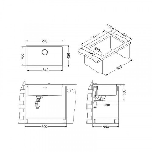 Кухонная мойка Alveus Quadrix 60 BRS-90 790x450x200 1092477 Брашированная сталь нержавеющая сталь встраиваемый
