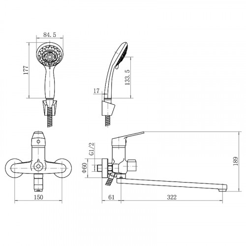 Смеситель для ванны Fashun A2216N универсальный цвет Хром