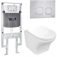 Комплект унитаза с инсталляцией WeltWasser AMBERG 497 ST + ODENBACH 004 GL-WT + AMBERG RD-MT CR 10000006741 цвет Белый глянцевый с сиденьем Микролифт и клавишей смыва цвет Хром матовый