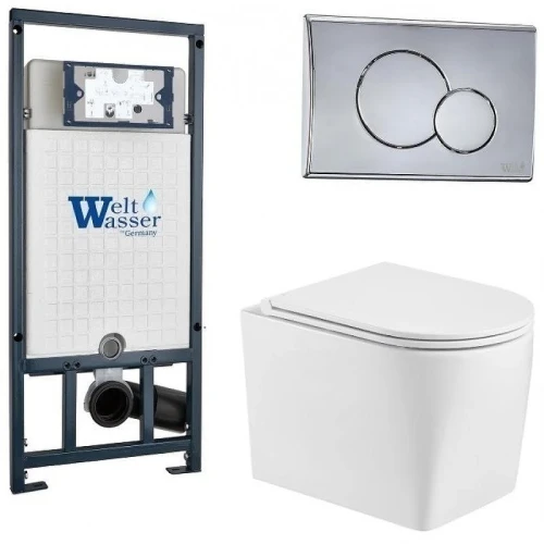 Комплект унитаза с инсталляцией WeltWasser MARBERG 507 + NESENBACH 004 GL-WT + MAR 507 RD-CR 10000008942 цвет Белый глянцевый с сиденьем Микролифт и клавишей смыва цвет Хром
