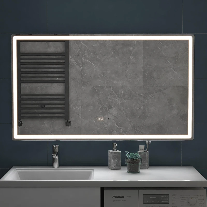 Зеркало Vigo Geometry Luxe 120 212 с подсветкой с бесконтактным выключателем с диммером с подогревом и часами