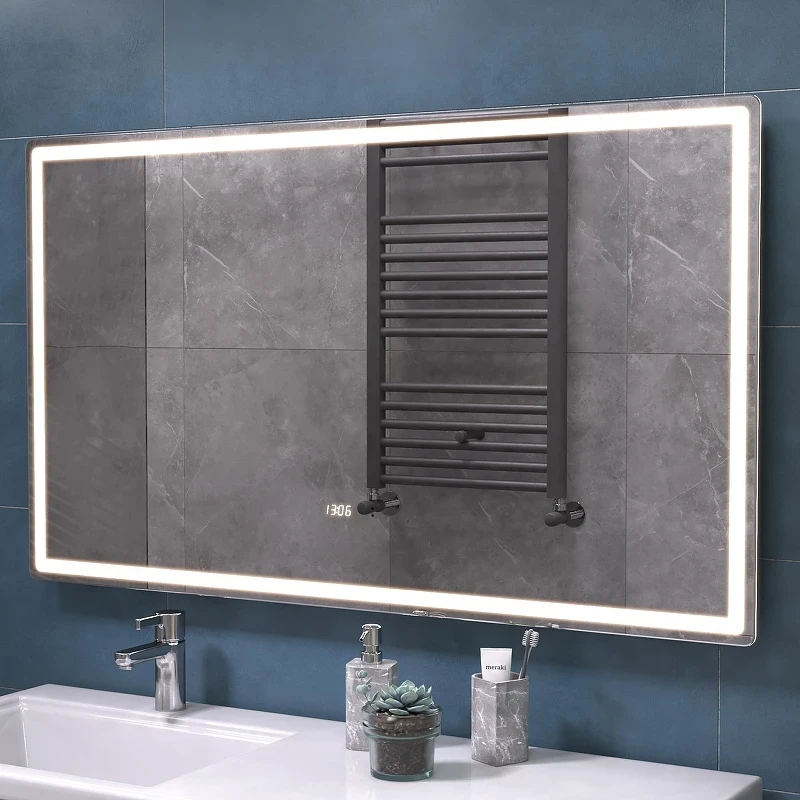 Зеркало Vigo Geometry Luxe 120 212 с подсветкой с бесконтактным выключателем с диммером с подогревом и часами