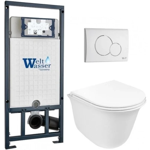 Комплект унитаза с инсталляцией WeltWasser MARBERG 507 + TELBACH 004 GL-WT + MAR 507 RD GL-WT 10000011130 цвет Белый глянцевый с сиденьем Микролифт и клавишей смыва цвет Белый глянцевый