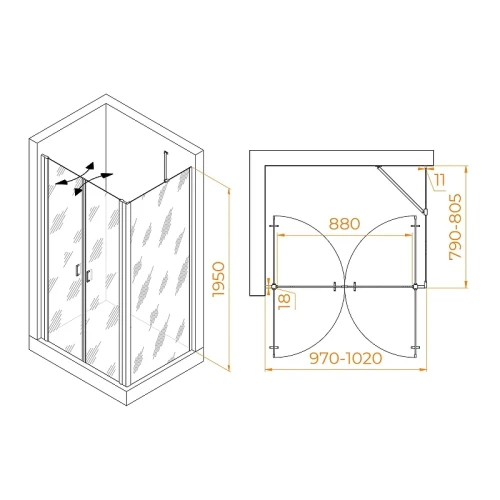 Душевой уголок RGW Passage 100x80 060814408-14 профиль цвет Черный стекло прозрачное