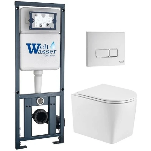 Комплект унитаза с инсталляцией WeltWasser MARBERG 410 + NESENBACH 004 GL-WT + MAR 410 SE GL-WT 10000011721 цвет Белый глянцевый с сиденьем Микролифт и клавишей смыва цвет Белый глянцевый