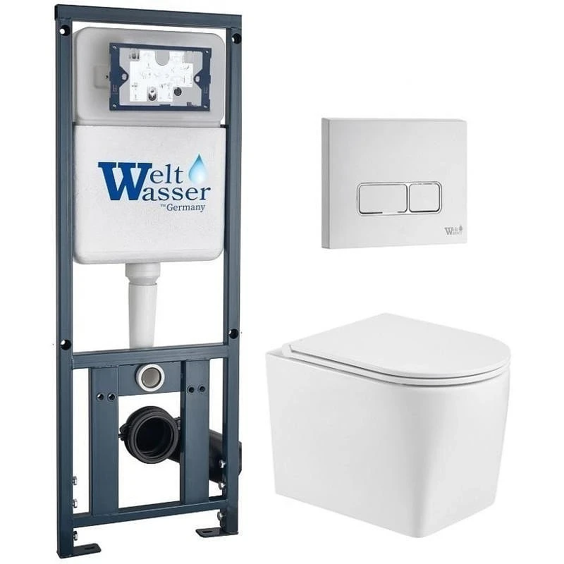 Комплект унитаза с инсталляцией WeltWasser MARBERG 410 + NESENBACH 004 GL-WT + MAR 410 SE GL-WT 10000011721 цвет Белый глянцевый с сиденьем Микролифт и клавишей смыва цвет Белый глянцевый