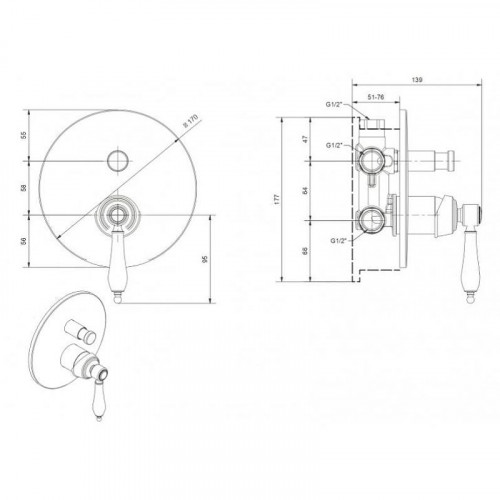Смеситель для душа Cezares Aphrodite APHRODITE-VDIM2-02-Bi Бронза латунь встраиваемый