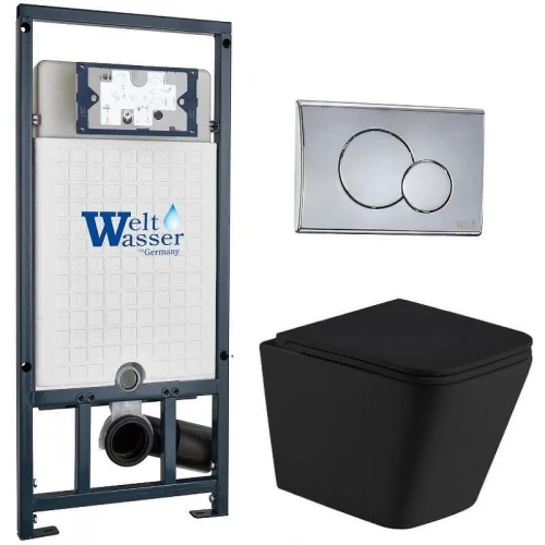 Комплект унитаза с инсталляцией WeltWasser MARBERG 507 + GELBACH 043 MT-BL + MAR 507 RD CR 10000012002 цвет Черный матовый с сиденьем Микролифт и клавишей смыва цвет Хром