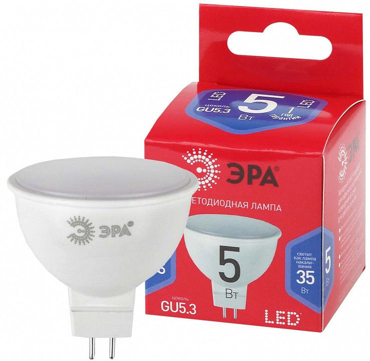 Лампа светодиодная Эра  GU5.3 5Вт 6500K LED MR16-5W-865-GU5.3 R