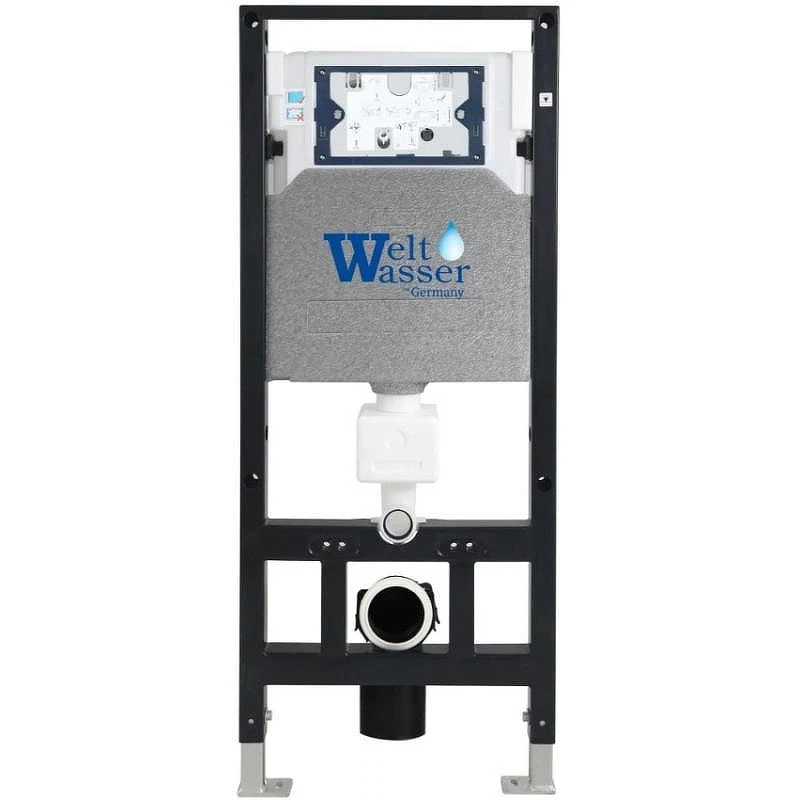 Комплект унитаза с инсталляцией WeltWasser AMBERG 506 + HEIMBACH 043 MT-BL + AMBERG RD-WT 10000012239 цвет Черный матовый с сиденьем Микролифт и клавишей смыва цвет Белый