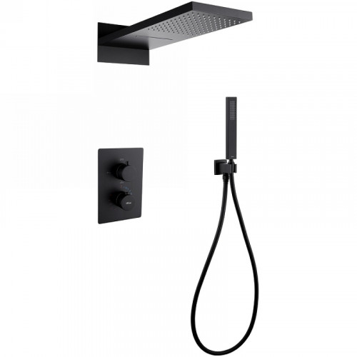 Душевая система Abber Weiss Insel AF8052B с термостатом Черная матовая латунь встраиваемый