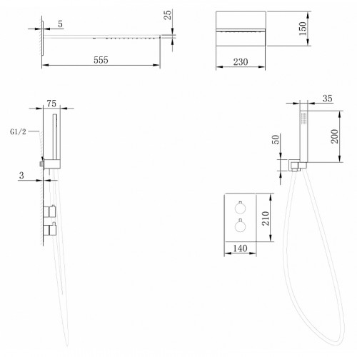 Душевая система Abber Weiss Insel AF8052B с термостатом Черная матовая латунь встраиваемый