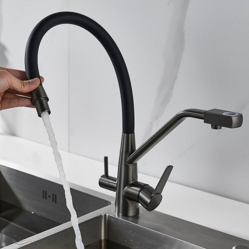 Смеситель для кухни Shevanik S968T цвет Оружейная сталь Черный