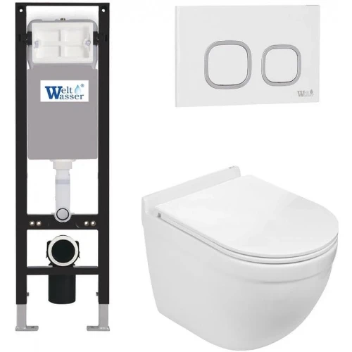 Комплект унитаза с инсталляцией WeltWasser AMBERG 350 + HEIMBACH 043 GL-WT + AMBERG RD-WT 10000012442 цвет Белый глянцевый с сиденьем Микролифт и клавишей смыва цвет Белый
