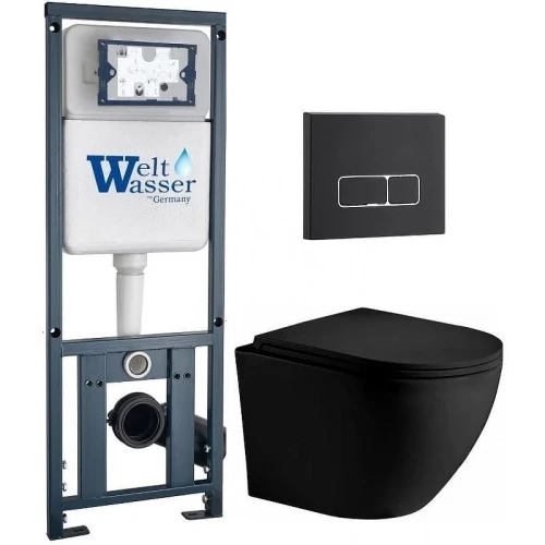 Комплект унитаза с инсталляцией WeltWasser MARBERG 410 + MERZBACH 043 XL MT-BL + MAR 410 SE MT-BL 10000014145 цвет Черный матовый с сиденьем Микролифт и клавишей смыва цвет Черный матовый