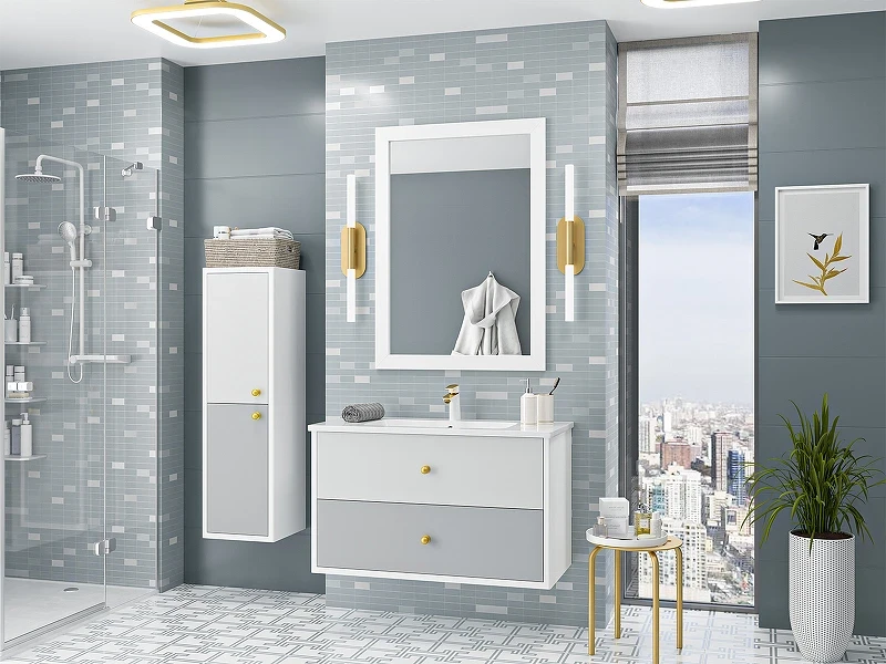 Шкаф пенал Brevita 50 Shades of Grey Анастейша 35 L Ана-05035-01-01Л подвесной Белый матовый Серый матовый МДФ / ЛДСП