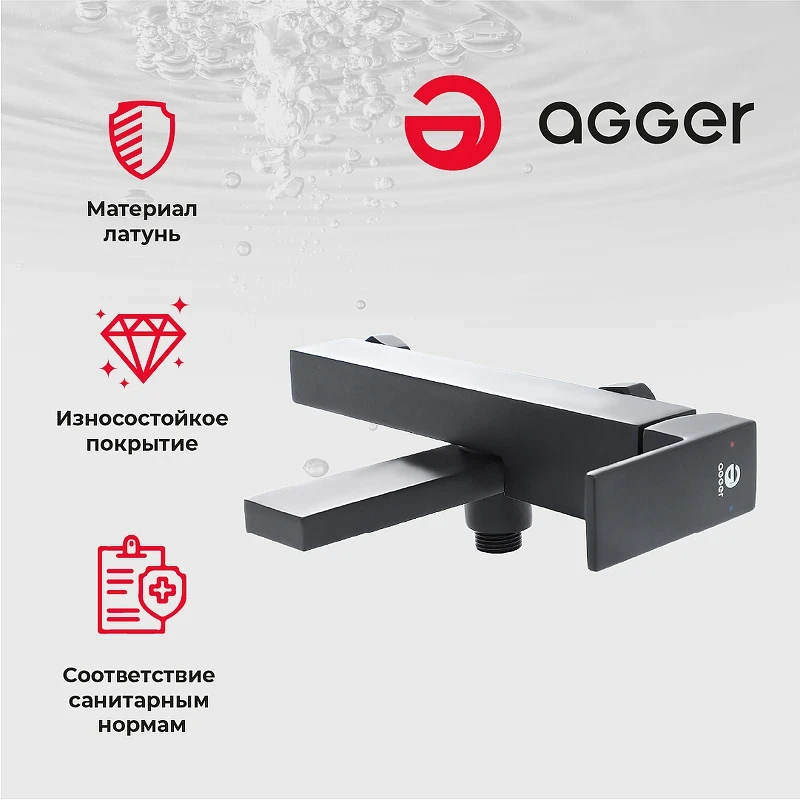Смеситель для ванны Agger Great A2810044 Черный матовый латунь на стену