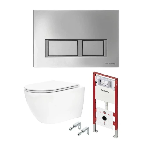 Унитаз с инсталляцией Tece TECEspring base K401201WCR цвет Белый с сиденьем Микролифт и клавишей смыва цвет Хром глянцевый