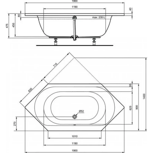 Акриловая ванна Ideal Standard Connec Air 190х90 E106901 цвет Euro White / Евробелый