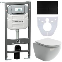 Комплект унитаза с инсталляцией Ceramicanova Metropol CN4002_1002B_1000 с сиденьем Микролифт и Черной матовой клавишей смыва фарфор подвесной