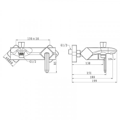 Смеситель для ванны BelBagno Crystal CRY-VASM-CRM Хром латунь на стену