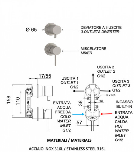 Смеситель для душа Remer X Style Inox SSX93P цвет Нержавеющая сталь