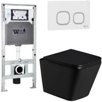Комплект унитаза с инсталляцией WeltWasser AMBERG 506 ST + GELBACH 043 GL-BL + AMBERG RD-WT 10000011949 цвет Черный глянцевый с сиденьем Микролифт и клавишей смыва цвет Белый