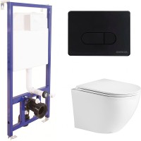Комплект унитаза WeltWasser Merzbach 043 GL-WT 10000009939 с инсталляцией Berges Novum D5 040235 с сиденьем Микролифт и Черной матовой клавишей смыва фаянс подвесной