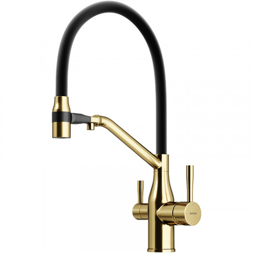 Смеситель для кухни Sancos Orta SC4008BG Золото брашированное Черный латунь