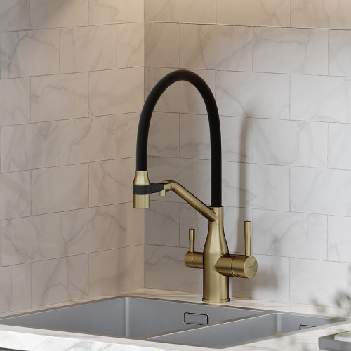 Смеситель для кухни Sancos Orta SC4008BG Золото брашированное Черный латунь