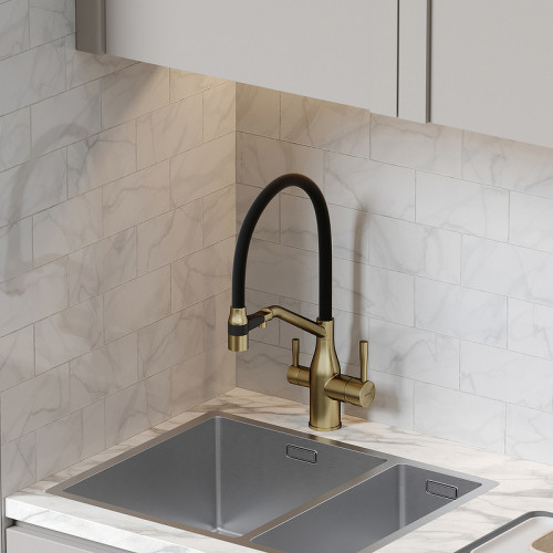 Смеситель для кухни Sancos Orta SC4008BG Золото брашированное Черный латунь