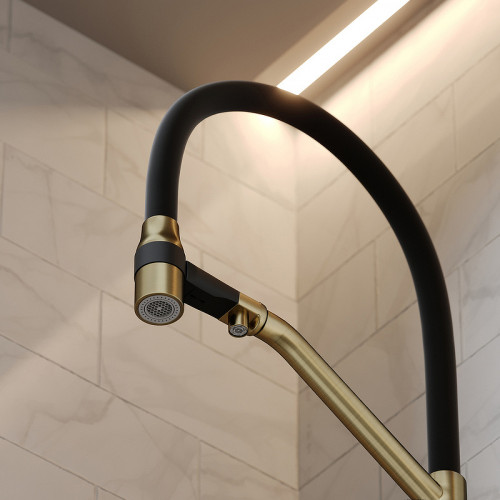 Смеситель для кухни Sancos Orta SC4008BG Золото брашированное Черный латунь