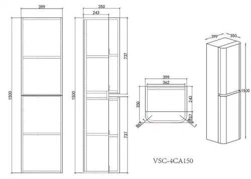 Шкаф пенал Vincea Каприз (Caprise) 40 L VSC-4CA150MG-L подвесной цвет Серый матовый