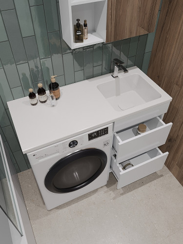 Раковина Orange 110 R ST-110RAR с местом под стиральную машину Белая искусственный камень (литьевой мрамор) полувстраиваемая, с местом под стиральную машину