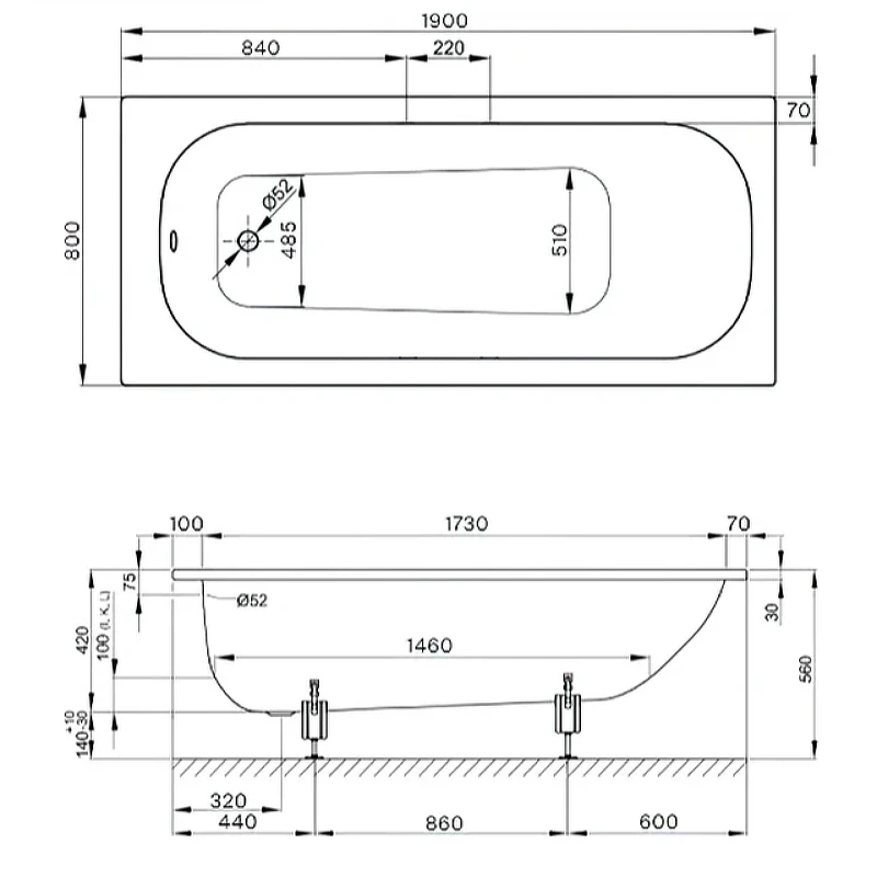 Стальная ванна Bette Form 190x80 2951-000 AD PLUS с шумоизоляцией и антигрязевым покрытием