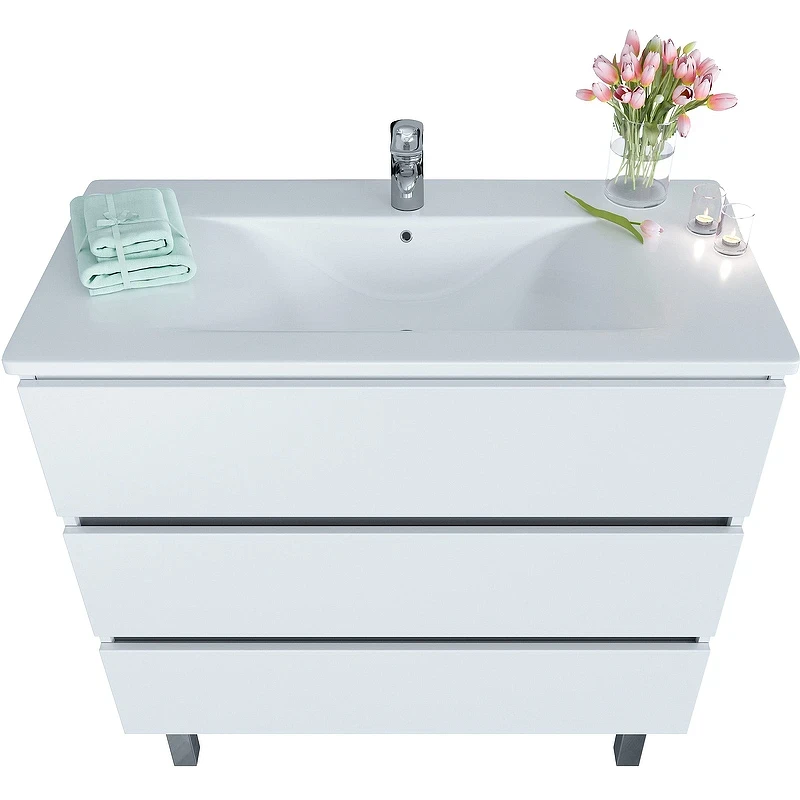 Тумба с раковиной SanVit Кубэ-3 90 kkube3090w Белая глянцевая МДФ / ЛДСП