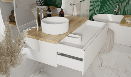 Тумба под раковину Jorno Solis New 120 SolN.01.120/P/W/JR подвесная Белая МДФ / ЛДСП