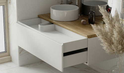 Тумба под раковину Jorno Solis New 120 SolN.01.120/P/W/JR подвесная Белая МДФ / ЛДСП