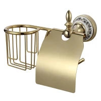 Держатель туалетной бумаги и освежителя воздуха Savol S-R06851B с крышкой цвет Золото