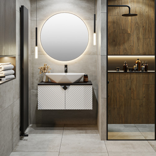 Тумба под раковину Runo Андорра 85 00-00002018 подвесная Белая матовая Черная МДФ / ЛДСП