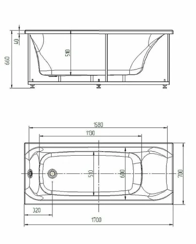 Акриловая ванна Aquatek Афродита 170x70 AFR170-0000032 без гидромассажа с фронтальной панелью с каркасом (разборный) со слив-переливом (слева)