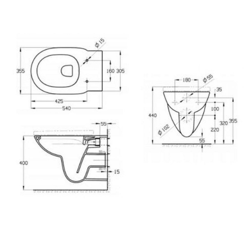 Комплект унитаза с инсталляцией Roca Debba Round Pack Rimless 893104980 с сиденьем Микролифт без клавиши смыва