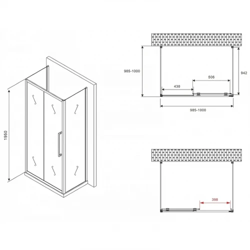 Душевой уголок Abber Schwarzer Diamant 100x100 AG30100BMH-S100BM-S100BM профиль Черный стекло матовое