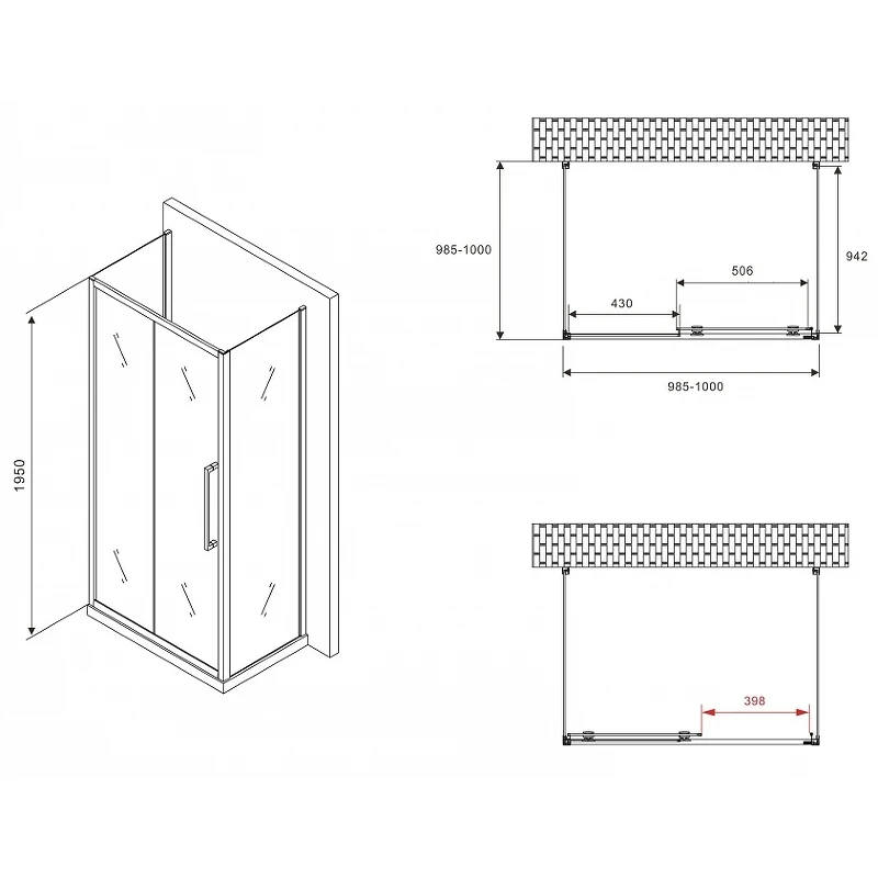 Душевой уголок Abber Schwarzer Diamant 100x100 AG30100BMH-S100BM-S100BM профиль Черный стекло матовое